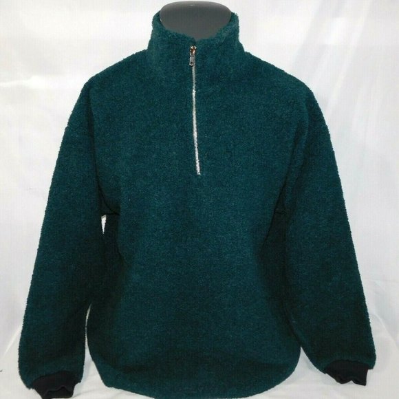 VTG Mens M Green 1/4 Zip Fleece Pullover Jacket - Picture 1 of 8